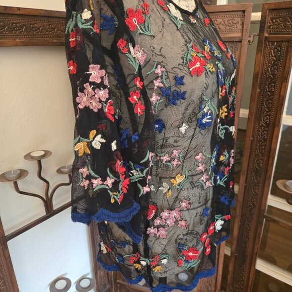 Anthropologie Maeve Meadows Sheer Floral Embroidered Top, Sz L - Picture 5 of 11